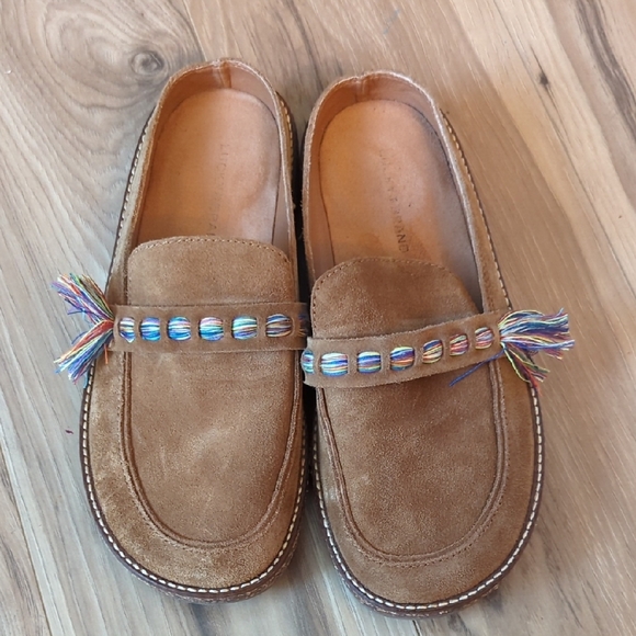 Lucky Brand Tan Suede Mules with Colorful Tassels - Picture 2 of 6